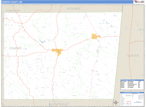 Kemper County, Mississippi Zip Code Wall Map Market Maps (IDI)