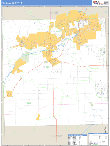 Kendall County, Illinois Zip Code Wall Map Market Maps (IDI)