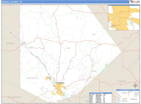 Kendall County, Texas Zip Code Wall Map | Map Geek.com