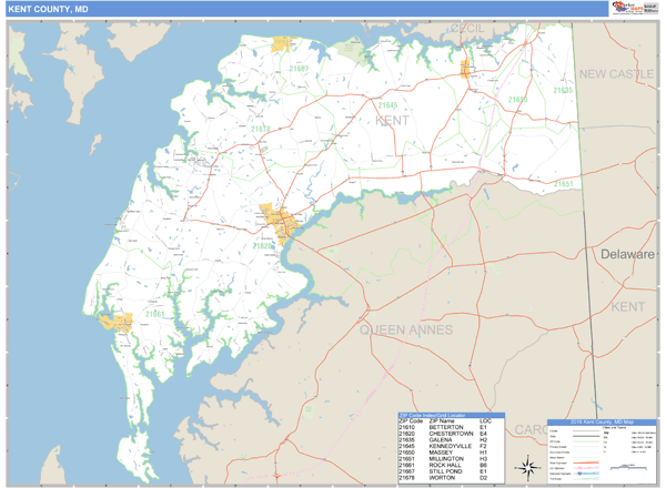 Kent County, Maryland Zip Code Wall Map Market Maps (IDI)