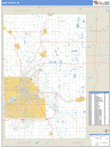 Kent County, Michigan Zip Code Wall Map