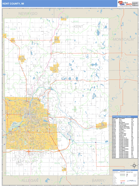 Kent County, Michigan Zip Code Wall Map Market Maps (IDI)