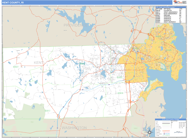 Kent County, Rhode Island Zip Code Wall Map Market Maps (IDI)