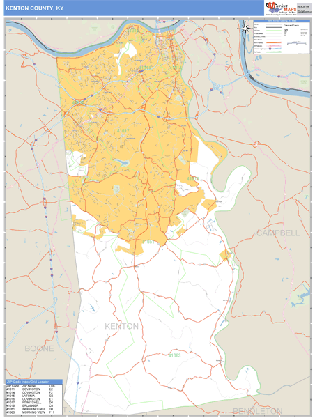 Kenton County, Kentucky Zip Code Wall Map Market Maps (IDI)