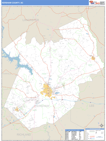 Kershaw County, South Carolina Zip Code Wall Map Market Maps (IDI)