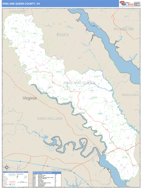 King and Queen County, Virginia Zip Code Wall Map Market Maps (IDI)