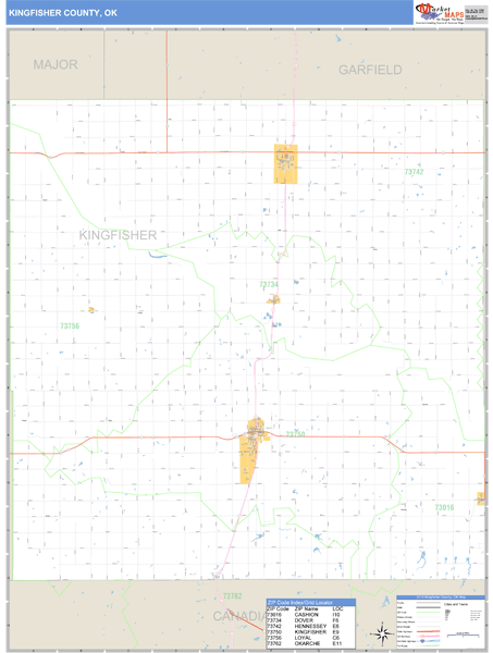 Kingfisher County, Oklahoma Zip Code Wall Map Market Maps (IDI)