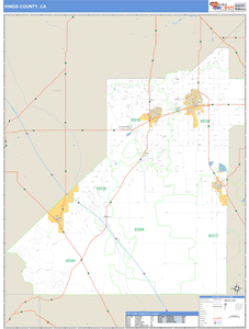 Kings County, California Zip Code Wall Map