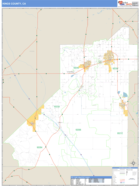 Kings County, California Zip Code Wall Map Market Maps (IDI)