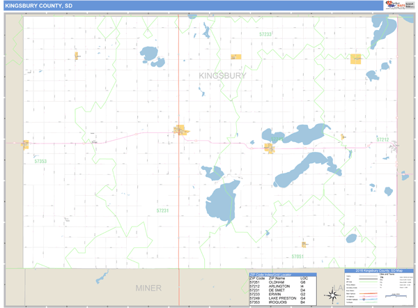 Kingsbury County, South Dakota Zip Code Wall Map Market Maps (IDI)