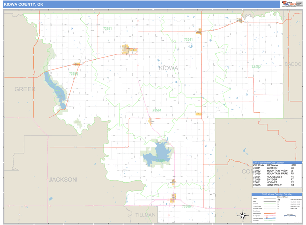 Kiowa County, Oklahoma Zip Code Wall Map Market Maps (IDI)