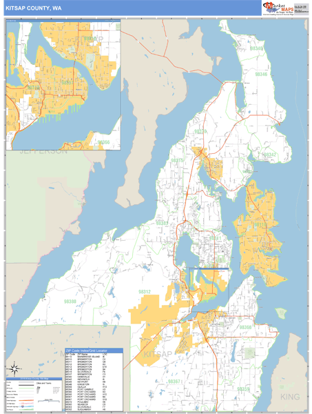 Kitsap County, Washington Zip Code Wall Map Market Maps (IDI)