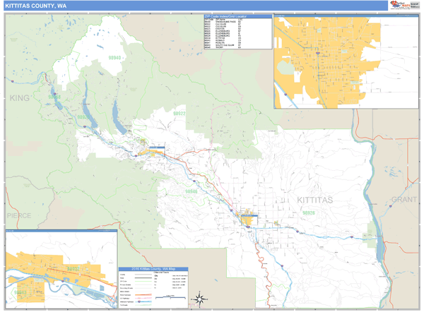 Kittitas County, Washington Zip Code Wall Map Market Maps (IDI)