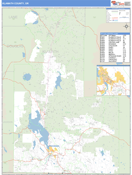 Klamath County, Oregon Zip Code Wall Map Market Maps (IDI)