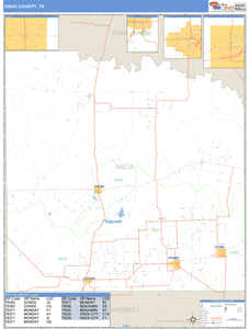 Knox County, Texas Zip Code Wall Map