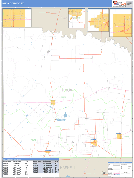 Knox County, Texas Zip Code Wall Map Market Maps (IDI)