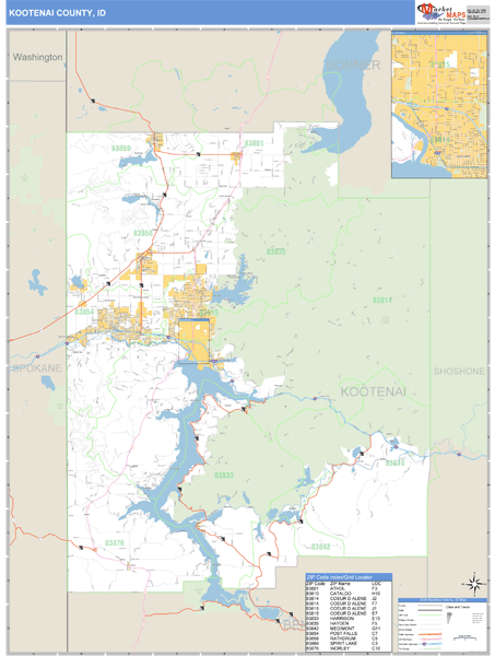 Kootenai County, Idaho Zip Code Wall Map Market Maps (IDI)