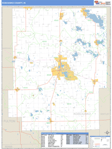 Kosciusko County, Indiana Zip Code Wall Map