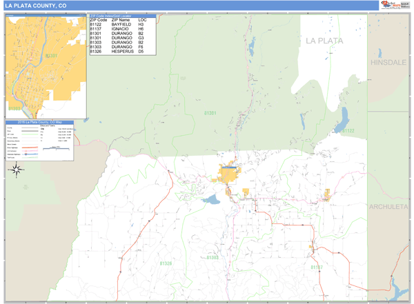 La Plata County, Colorado Zip Code Wall Map Market Maps (IDI)