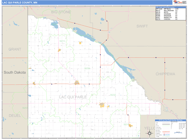 Lac Qui Parle County, Minnesota Zip Code Wall Map Market Maps (IDI)