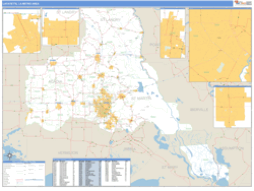 Lafayette, Louisiana Metro Area Wall Map Market Maps (IDI)
