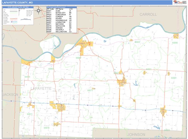 Lafayette County, Missouri Zip Code Wall Map Market Maps (IDI)