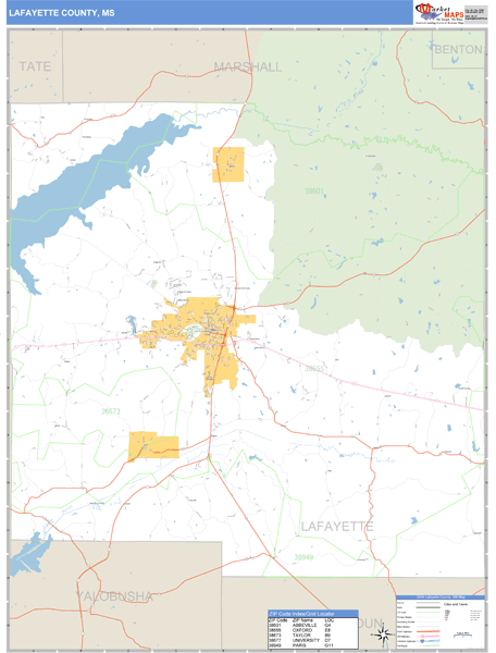 Lafayette County, Mississippi Zip Code Wall Map Market Maps (IDI)