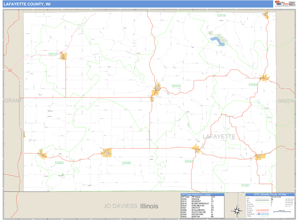 Lafayette County, Wisconsin Zip Code Wall Map Market Maps (IDI)