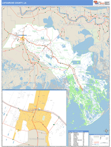 LaFourche County, Louisiana Zip Code Wall Map