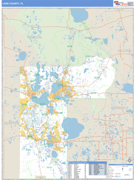 Lake County, Florida Zip Code Wall Map Market Maps (IDI)