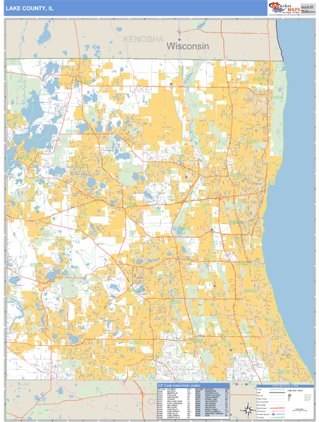 Lake County, Illinois Zip Code Wall Map Market Maps (IDI)
