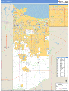 Lake County, Indiana Zip Code Wall Map