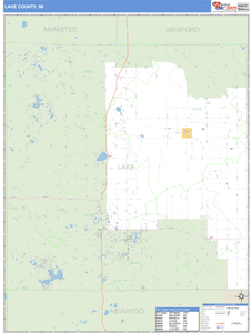 Lake County, Michigan Zip Code Wall Map