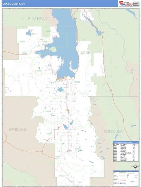 Lake County, Montana Zip Code Wall Map Market Maps (IDI)