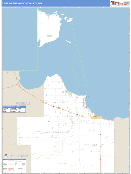 Lake of Woods County, Minnesota Zip Code Wall Map Market Maps (IDI)