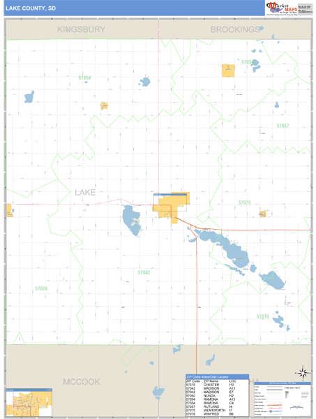 Lake County, South Dakota Zip Code Wall Map Market Maps (IDI)