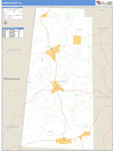 Lamar County, Alabama Zip Code Wall Map