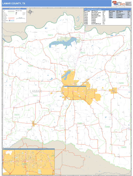 Lamar County, Texas Zip Code Wall Map Market Maps (IDI)