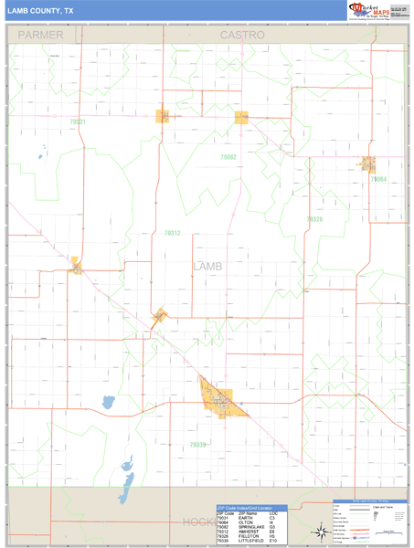 Lamb County, Texas Zip Code Wall Map Market Maps (IDI)