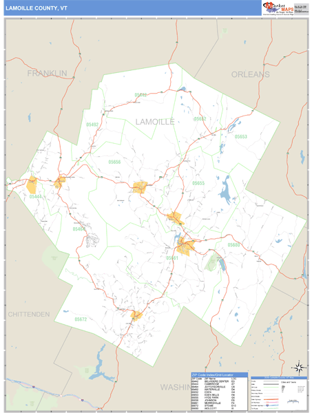 Lamoille County, Vermont Zip Code Wall Map Market Maps (IDI)