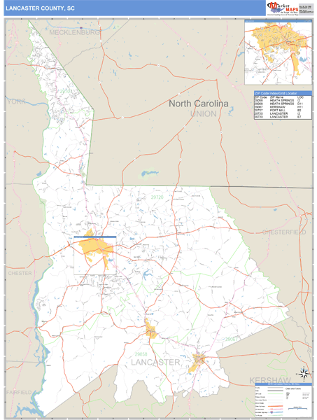 Lancaster County, South Carolina Zip Code Wall Map Market Maps (IDI)