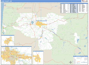 Lane County, Oregon Zip Code Wall Map