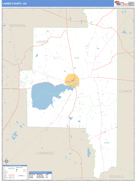 Lanier County, Georgia Zip Code Wall Map Market Maps (IDI)