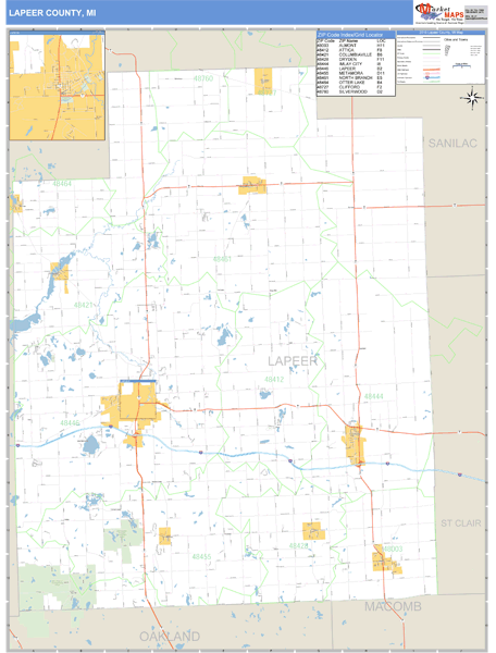 Lapeer County, Michigan Zip Code Wall Map Market Maps (IDI)