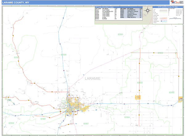 Laramie County, Wyoming Zip Code Wall Map Market Maps (IDI)