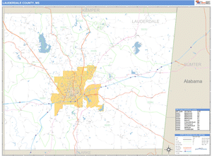 Lauderdale County, Mississippi Zip Code Wall Map