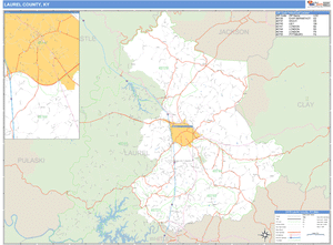 Laurel County, Kentucky Zip Code Wall Map