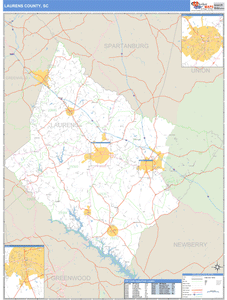 Laurens County, South Carolina Zip Code Wall Map