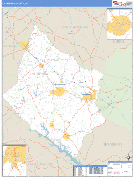 Laurens County, South Carolina Zip Code Wall Map Market Maps (IDI)