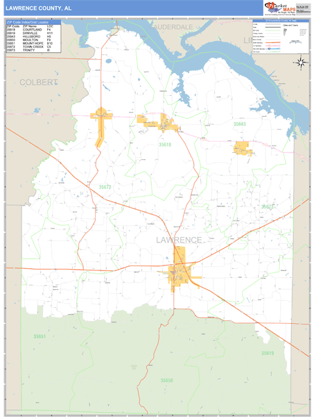 Lawrence County, Alabama Zip Code Wall Map Market Maps (IDI)